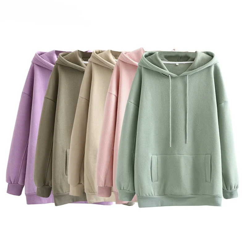 

women fleece hoodie sweatshirts winter japanese fashion oversize ladies pullovers warm pocket hooded jacket long sleeve suit