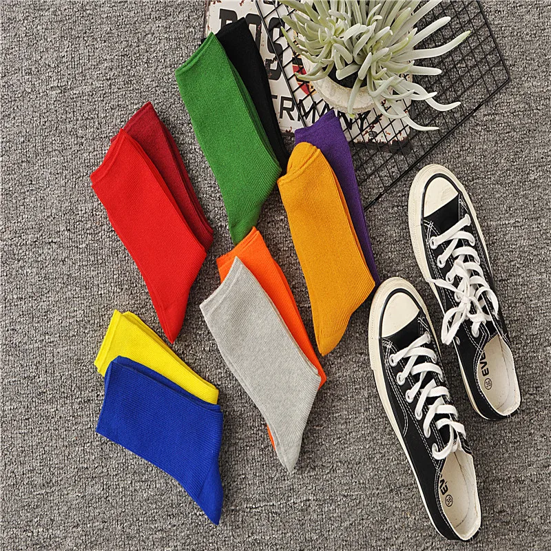 Женские носки Новинка 2021 года Теплые цветные с ворсом Однотонные женские