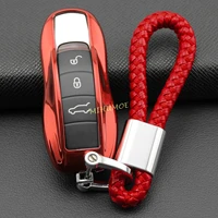 for porsche cayenne panamera macan 911 718 boxster cayman car key fob chain case cover holder ring keychain accessories red
