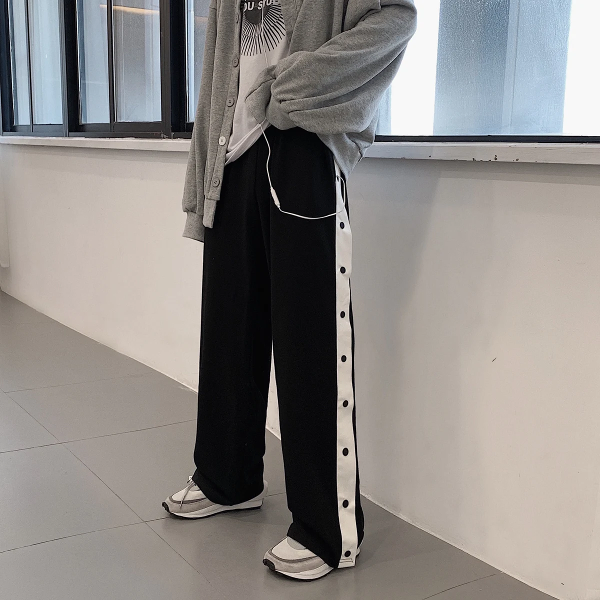 2019 осенние мужские модные широкие штаны для отдыха повседневные с декоративными