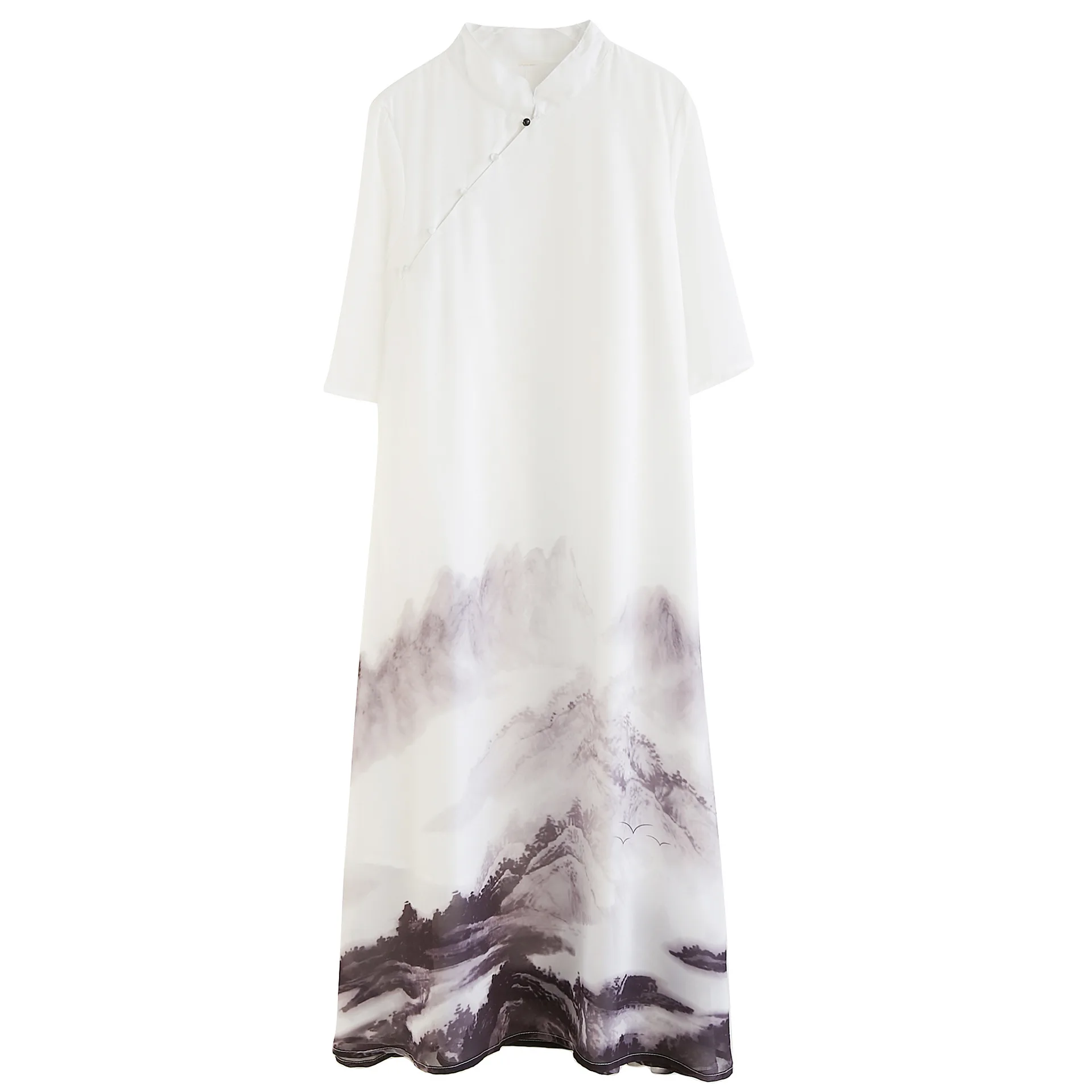 

Chiffon Shirt Landscape Dress Retro National Style Collar Dress Printed Button Costume Hanfu Kung Fu Stage Performance Landscape