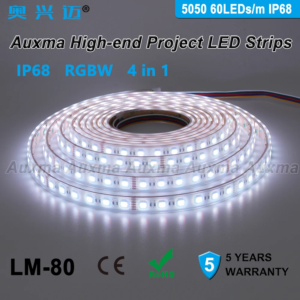 5050 Светодиодная лента RGB/RGBW 4в1 60 Светодиодный s/m IP68 300 светодиодный s/катушка, 5 метров/катушка DC12V/24 В силиконовый наружный водонепроницаемый CRI90, для ванны сада