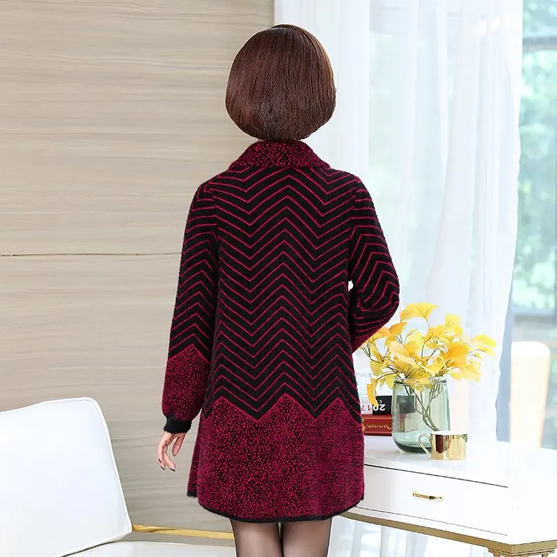 

Wear Thick Medium and Long Knitted Sweaters new middle-aged jacket Coat Autumn Winter Women's Imitation Mink Cashmere Coat