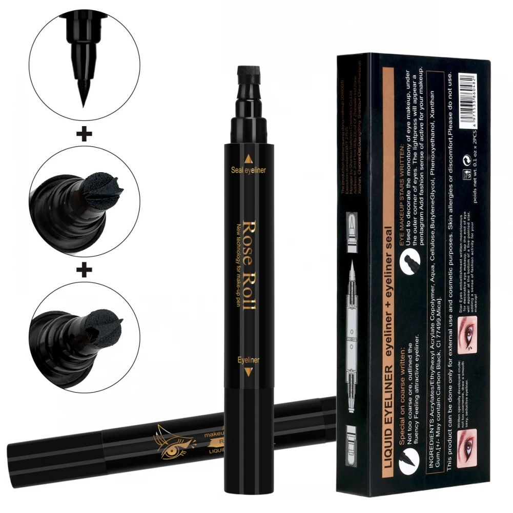 

2 In1 Winged Stamp Liquid Eyeliner Pencil Eyes Makeup Waterproof Fast Dry Lasting Cosmetics Black Stamps Seal Eyeliner Pen