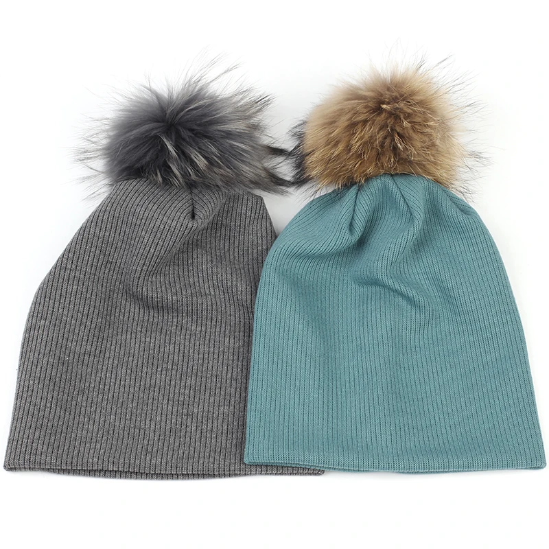 Женские ребристые мешковатые шапки Geebro хлопковые полосатые с помпоном из