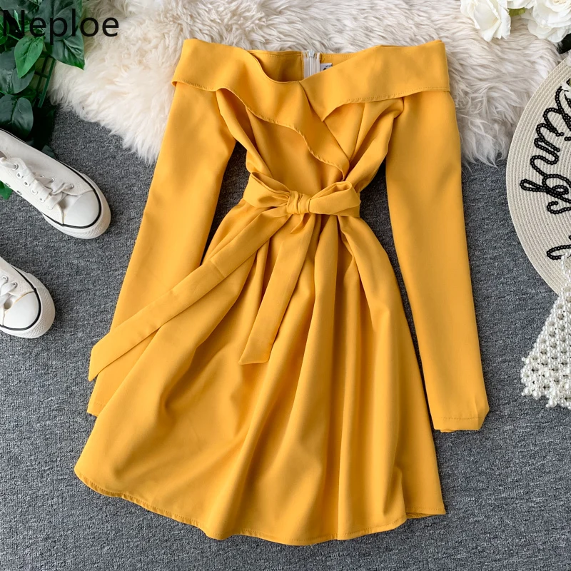 Neploe французский Сексуальная Слэш шеи плeчи брeтeльки платье Приталенное