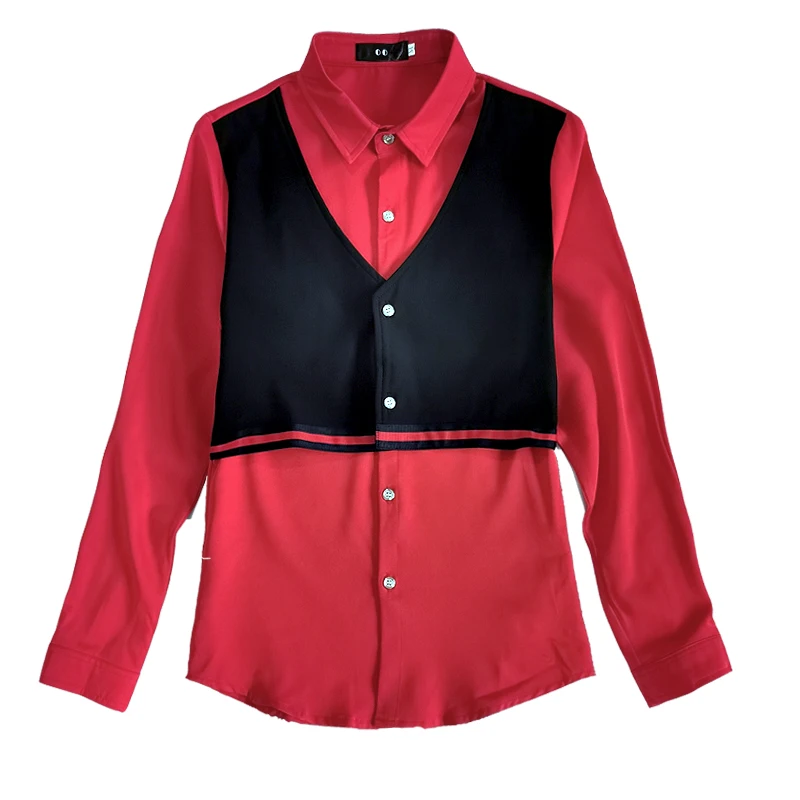 

Fall Fake 2021 Two-piece Men Shirt Long Sleeve Trend Workwear Shirt Slim Fit Streetwear Nale Clothing Camisas Para Hombre S-5XL