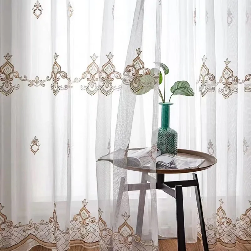 

European Style Embroidery Jacquard Design Sheer Panel Tulle Curtain for Living Room Balcony Organza Fabrics Window Treatments