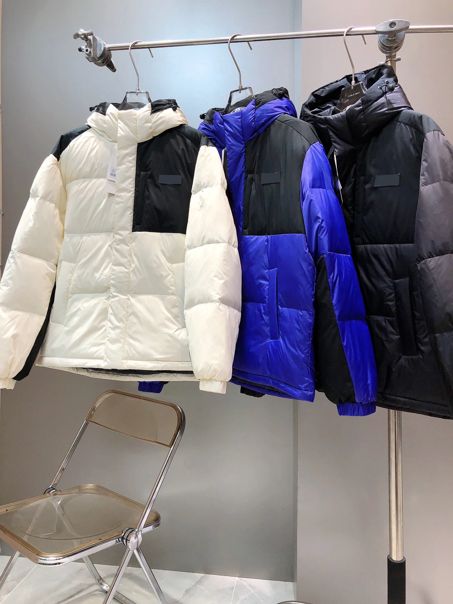 

2021 autumn/winter trend brand matching color hooded down jacket men's and women's casual eider down jacket S-XXL