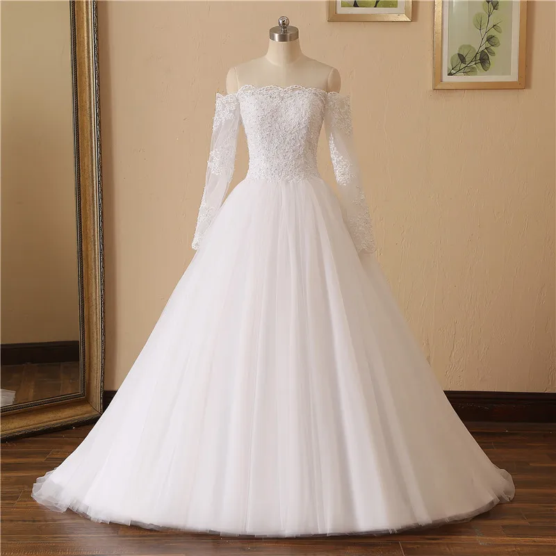 

Vestidos de Noiva Lace Ball Gown Wedding Dress 2021 Long Sleeve Off Shoulder Bride Gowns Robe De Mariee