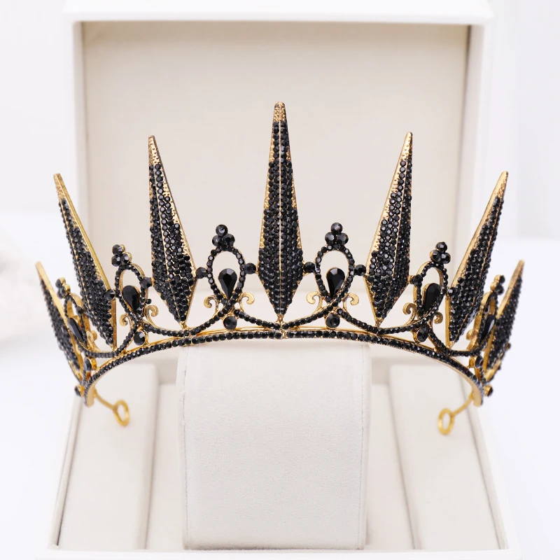 

2021 New Crown Wedding Hair Accessories Crystal Queen Crown For Bridal Tiara And Crowns Headpiece Hair Jewelry Black Rhinestone