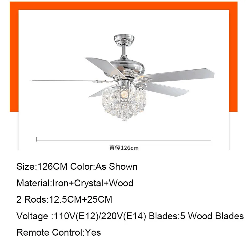 Роскошный круглый хрустальный потолочный вентилятор с подсветкой