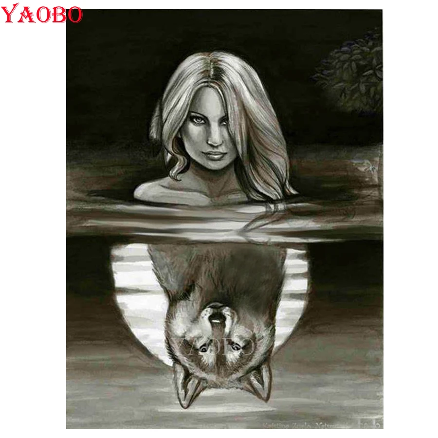 Новая Алмазная вышивка Yaobo женщина волк отражение 5D алмазная живопись полные