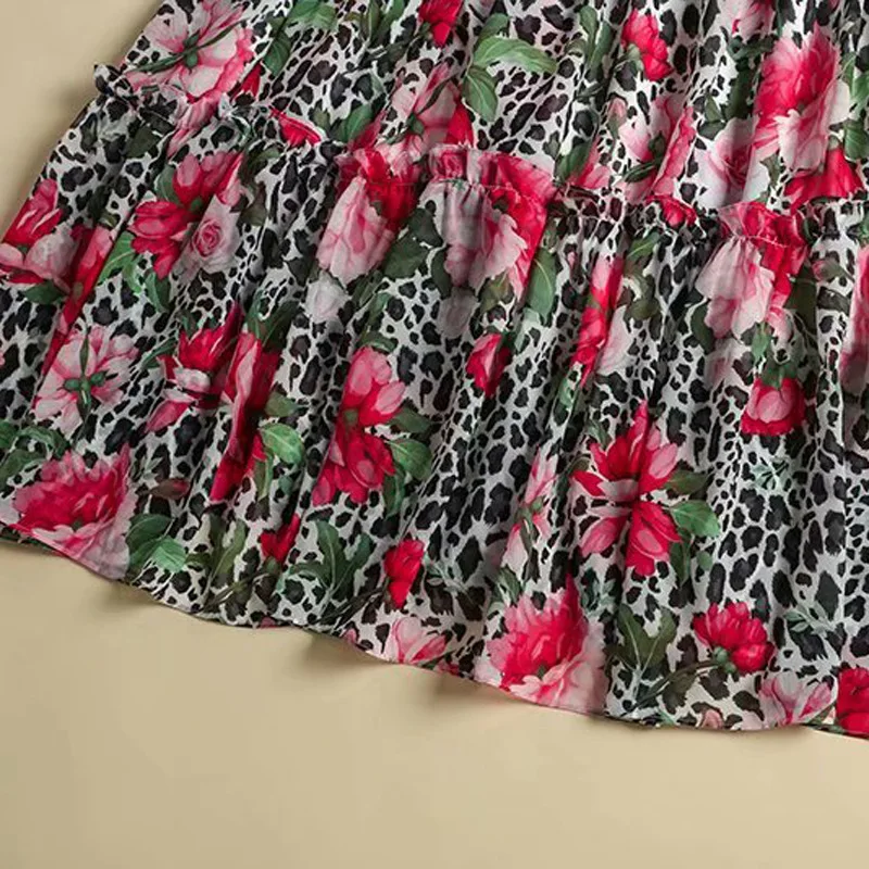 

European Style 2019 Summer Casual Work Dress Women Turn-down Collar Vintage Gradient Color Print Half Sleeve Vintage Dress Shirt