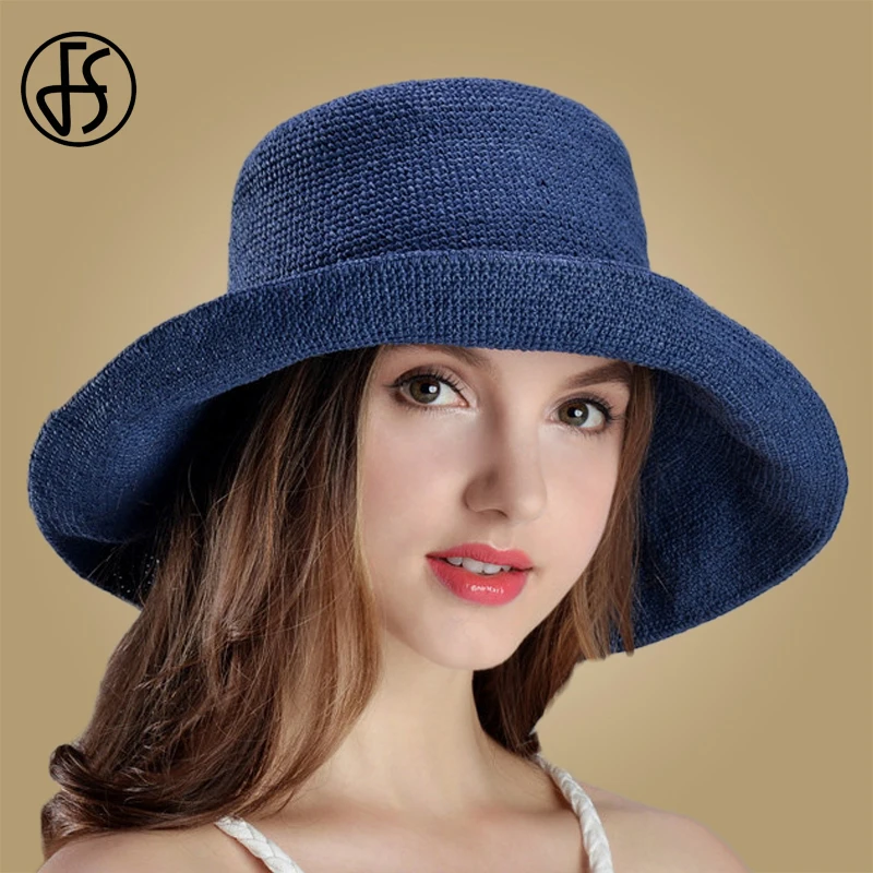 Женская соломенная шляпа FS складывающаяся пляжная с широкими полями летняя 2020 |