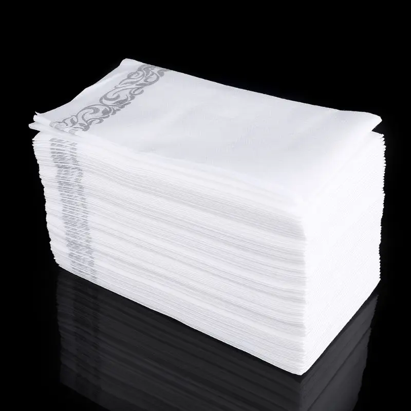 Disposable Linen-Feel Guest Towels - Decorative White Hand Silver Floral Cloth-Like Paper Napkins | Дом и сад