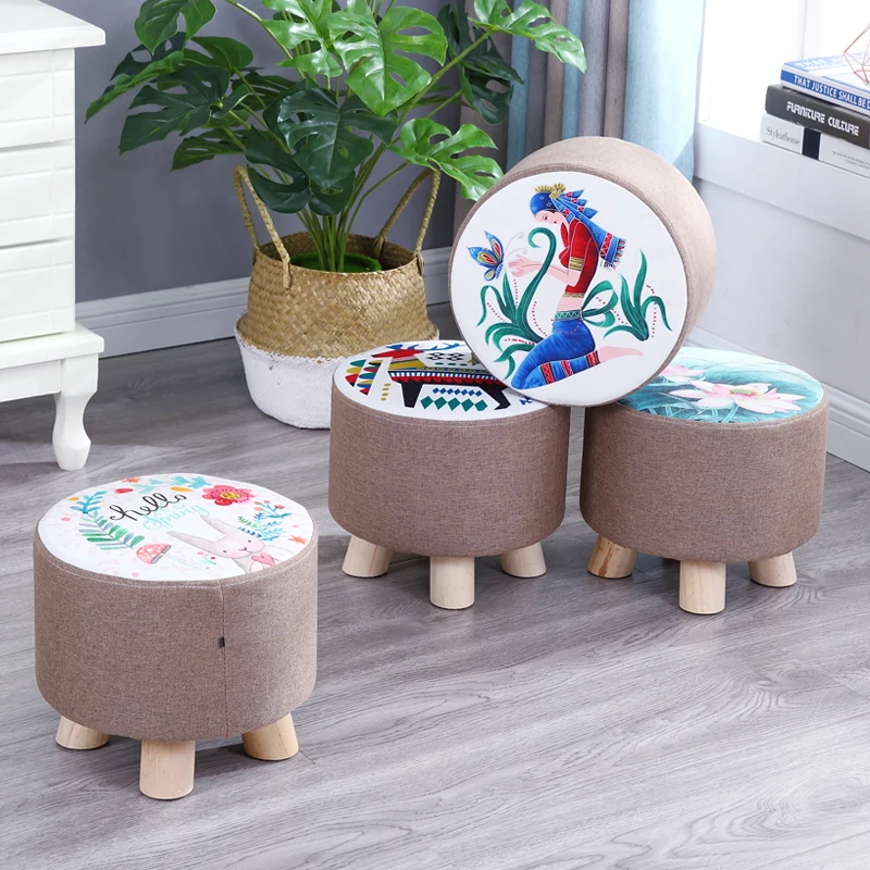 Яркий Модный тканевый табурет для гостиной маленький круглый диван Деревянный