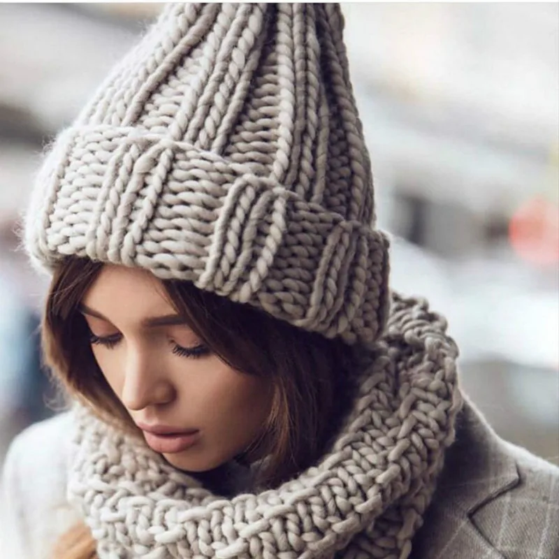 

New Style Ladies Knitted Hat Winter Warm Pure Color Thick Woolen Hat