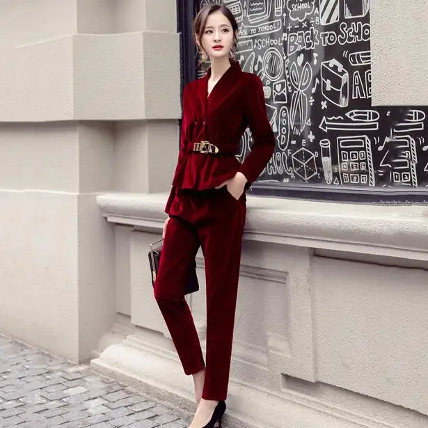 Золотой бархатный костюм комплект из 2 предметов Женский Осенний весенний черный