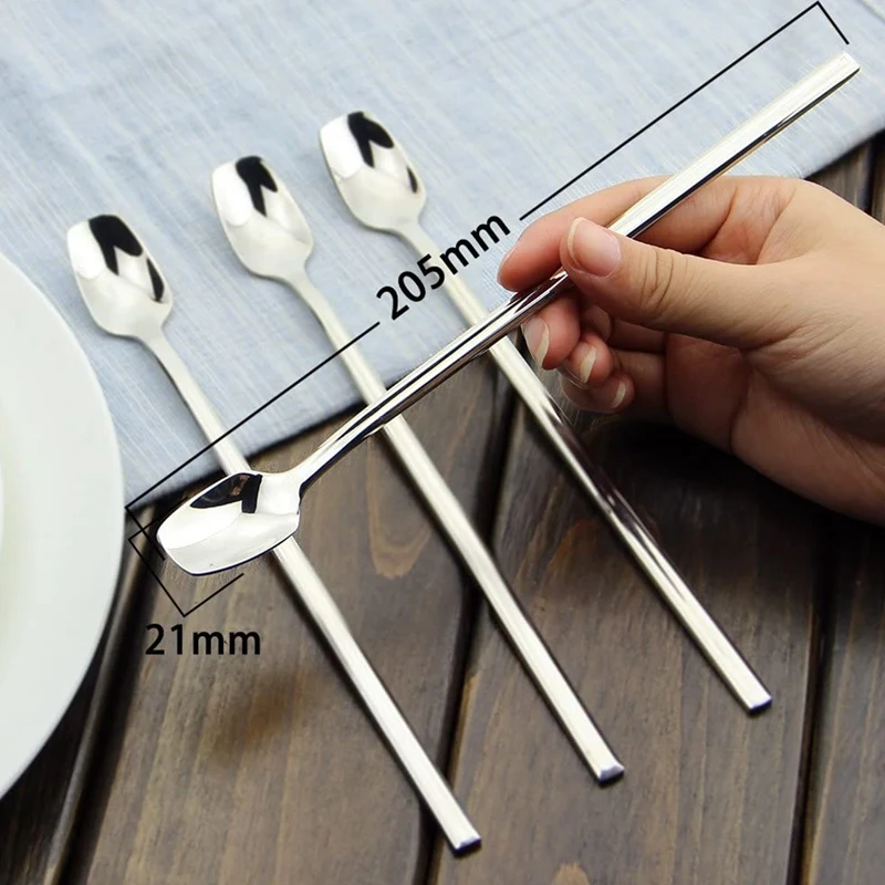 

Ice Cream Spoon Dessert Spoons Long Handle Iced Tea Spoon, Square Spoons for Cocktail Dessert Milkshake Ice Tea Set of 8