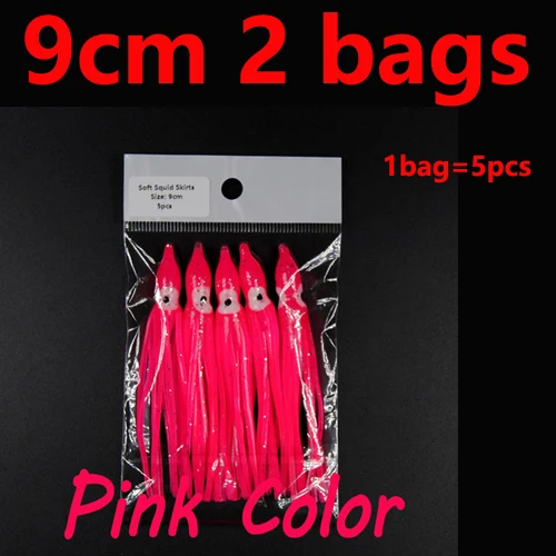 2bags 9cm Pink 2 сумки 5 см 9 см мягкий Кальмар юбки светящиеся пластиковые осьминог приманка для соленой воды искусственная приманка для рыбалки разноцветные Lumo розовый синий оранжевый - Цвет: 2bags 9cm Pink