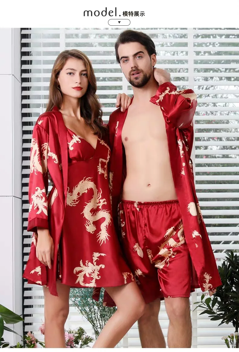 5XL 4XL кимоно для мужчин из двух частей, большой размер, мужской сексуальный халат, женская одежда для сна, наборы для пар, набор халатов, пижама, туника, шелковое платье, комплект для сна