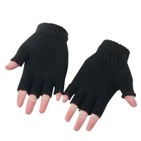 1pair black half finger fingerless gloves for women men stretch elastic wool knitted wrist gloves winter warm work writing gift