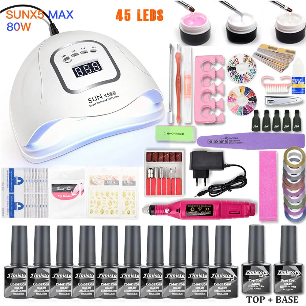 80W 10pcs LAMP SET Набор для ногтей 45 Вт/54 Вт/80 Вт УФ светодиодный светильник Сушилка с 6 шт. Гель-лак для ногтей комплект гель-лаков для ногтей для маникюра Инструменты для дизайна ногтей - Цвет: 80W 10pcs LAMP SET
