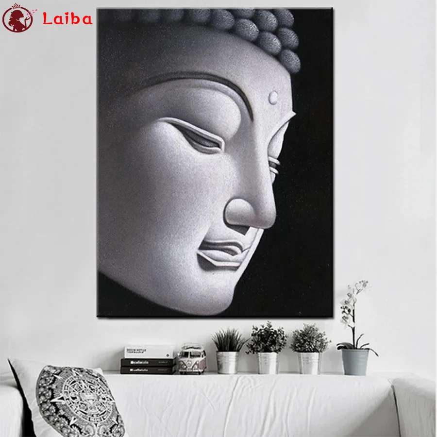 

Полноразмерная круглая алмазная живопись, лидер продаж, домашнее искусство, черно-белые статуи Будды, религиозная Алмазная вышивка, 5D Декор