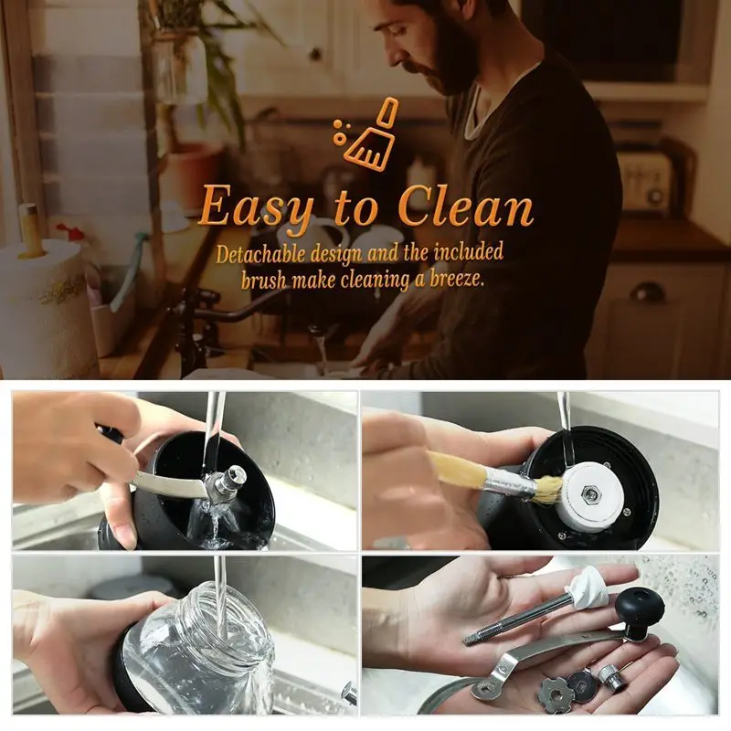 Ручная кофемолка с баночкой для хранения мягкая щетка конический керамический