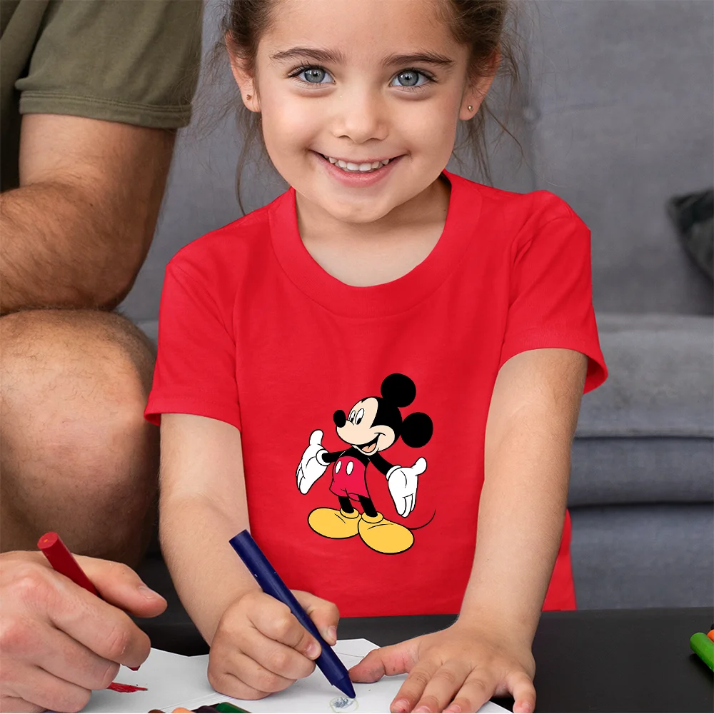 

Summer New T-shirt Fashion Mickey Mouse Girls Tshirts Harajuku Trendy Boy Tshirt Disney Home Casual Round Neck Kids Tshirt