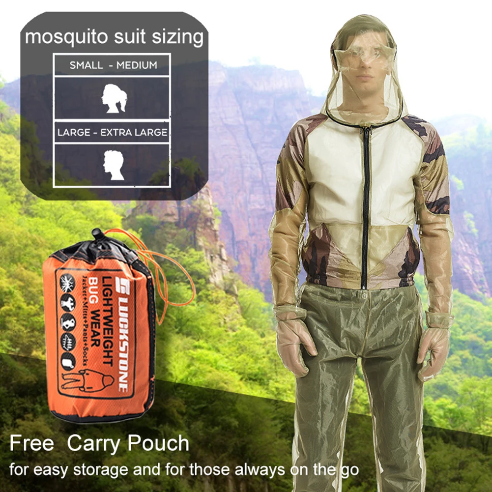 

Summer Mosquito Repellent Suit Breathable Mesh Net Outdoor Fishing Camping Insect Protective Hooded Jacket Clothes Pants Gloves