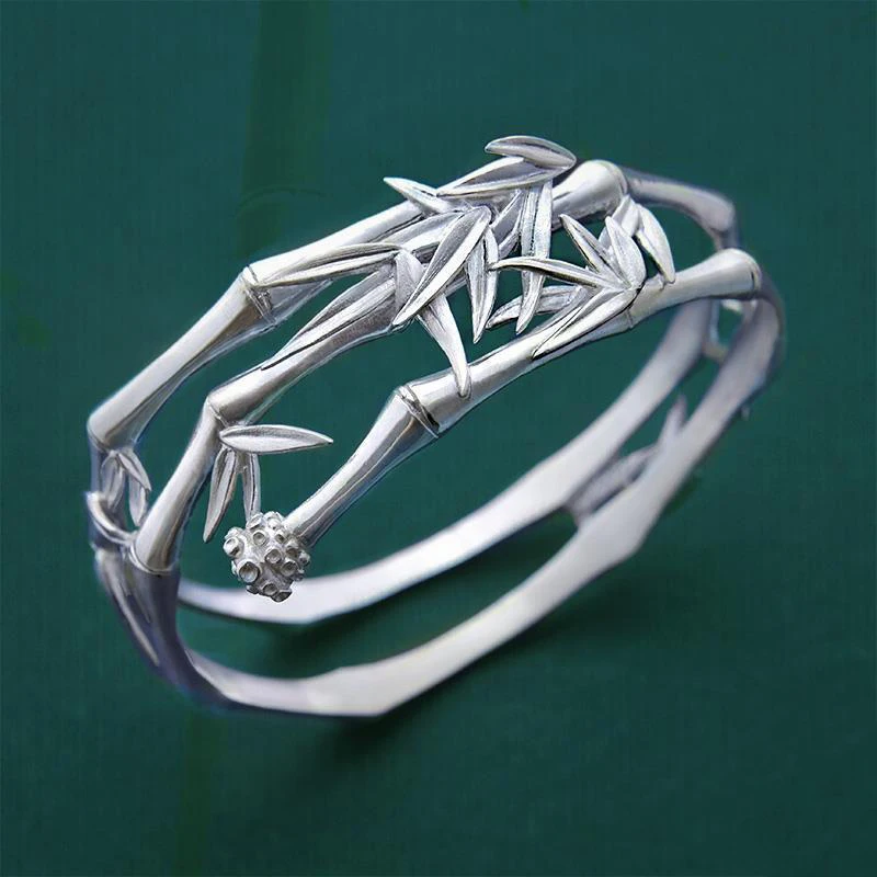 

Exclusive art handmade Chinese style fashion retro ladies personality silver inlaid bamboo bracelet exquisite jewelry
