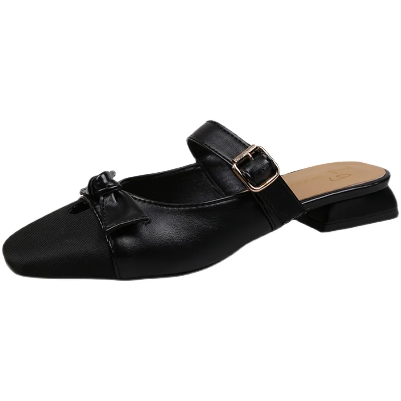 

Low Square heel Female Shoes Slippers Casual Cover Toe Slides Platform Block 2021 Luxury Soft Fashion Rubber PU Hoof Heels