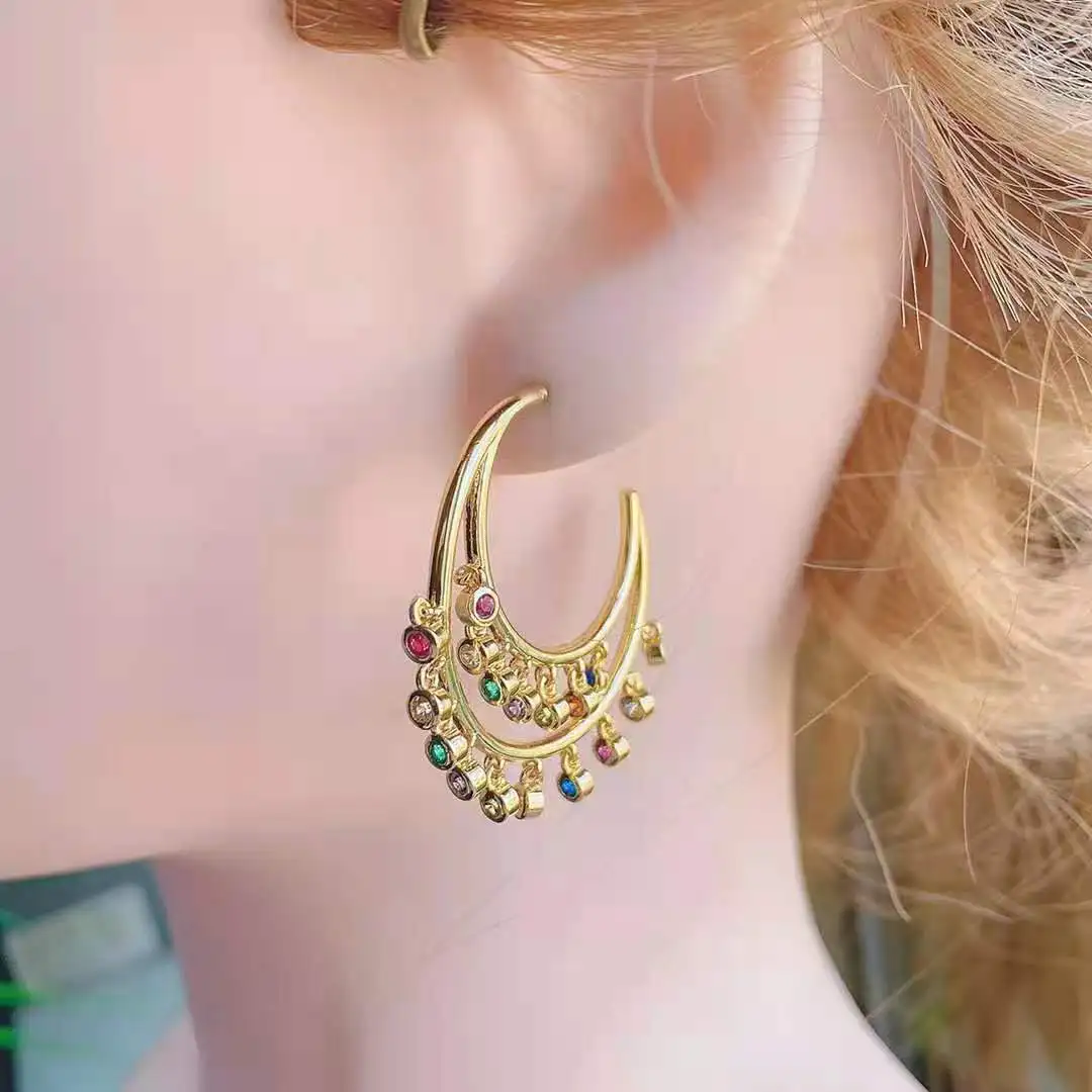 

1 Pair Fashion Copper Hoop Earring for Women Studs With CZ Eye Wing Hand Charm Earrings For Women Girls