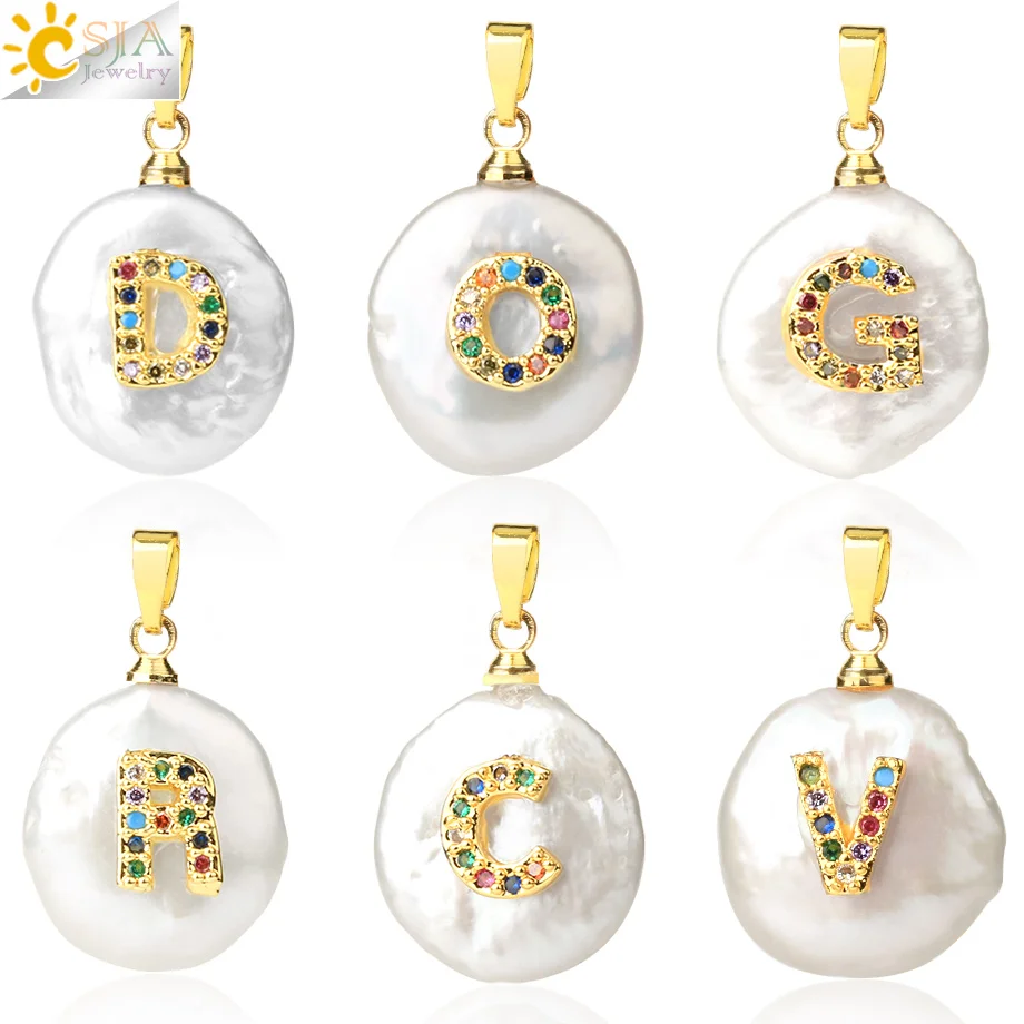 CSJA подвески из натуральной Жемчужины для ожерелья стразы 26 букв Первоначальный