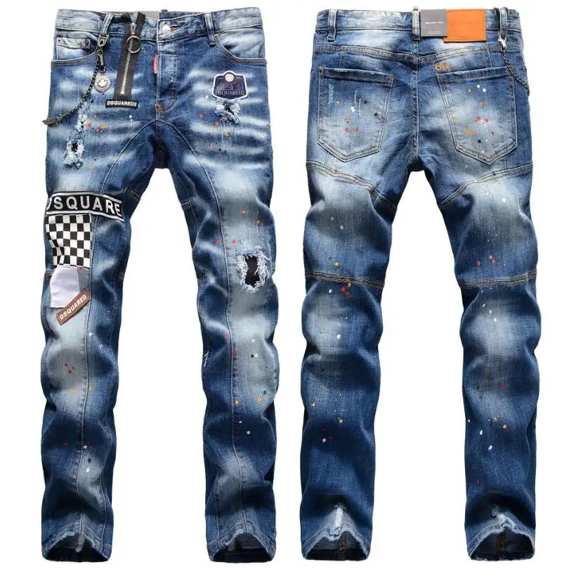 

Skinny Jeans Men Blue Jeans Pants Slim Fit Denim Jeans High Quality Men Stretch Long Jeans Pants New Fashion Male Holes Jeans 38