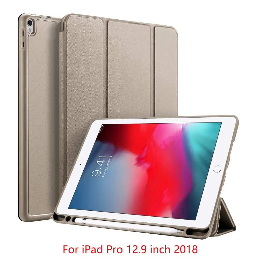 Gold Pro 12.9 2018 DUX DUCIS умный чехол для iPad Air PU кожаный флип Мягкий Чехол для iPad 9,7 Pro 10,5 11 12,9 Mini 5+ карандаш держатель - Цвет: Gold Pro 12.9 2018