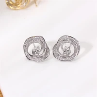 14k gold color preserving flower inlaid zircon pearl s925 silver needle earrings diy accessories female