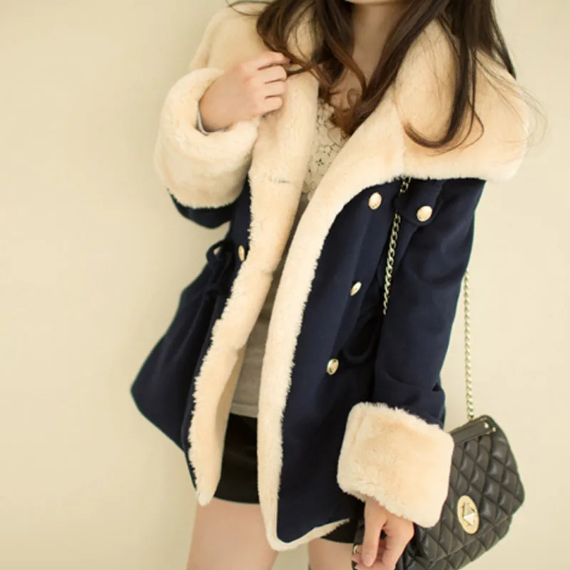 

2021 thickened autumn and winter new Korean version of slim and thin double-breasted college wind woolen coat jacket women