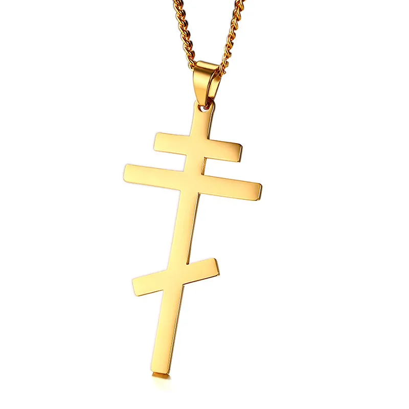 Цепочка с подвеской-крестом золотистого и серебристого цвета нержавеющая сталь |