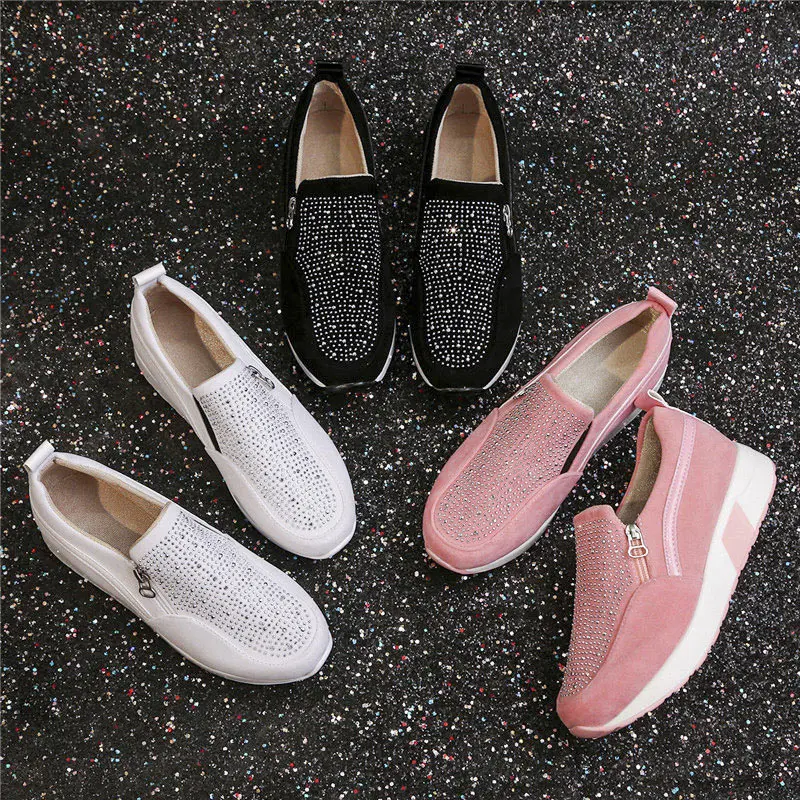 

Womens Crystal Sneakers Spring Autumn Casual Shoes Zipper Flats Shoes Women Non-slip Breathable Outdoor Female Vulcanized Shoes