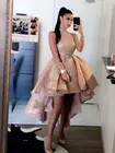 Элегантное розово-золотистое платье с высокой горловиной, модель 2020 года, соблазнительные Короткие вечерние платья без рукавов с передней и длинной спинкой для официальной вечеринки