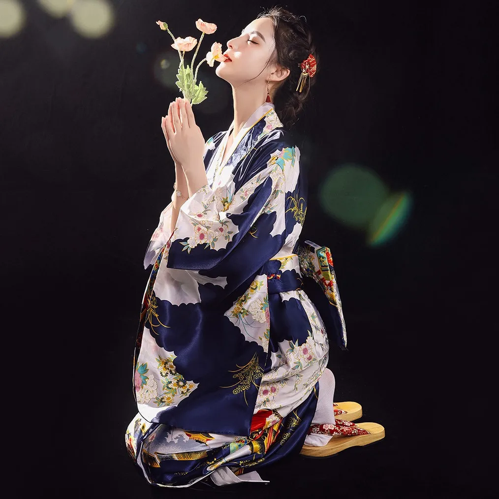 Традиционное японское кимоно с цветочным принтом Оби женские платья костюм Geisha