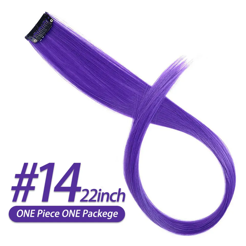 2" Радуга цвета клип в одной части волосы для наращивания прямые Длинные Синтетические термостойкие волосы шт зажим Ins фиолетовый красный - Цвет: 14