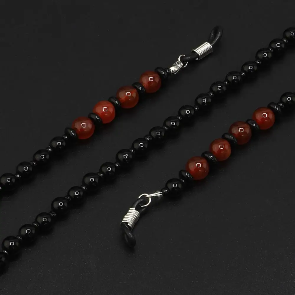 Женская цепочка для очков JGL0036 черная из натурального камня в стиле ретро