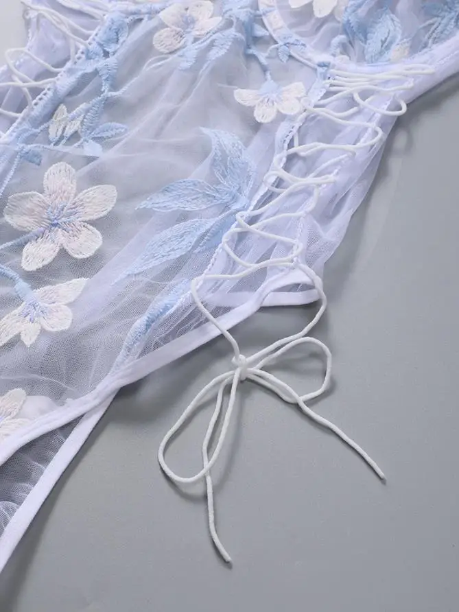 

Floral Embroidery Teddies Bodysuit Women Push Up Lace Exotic Women Sexy Spaghetti Strap Babydoll Transparent Bodysuits