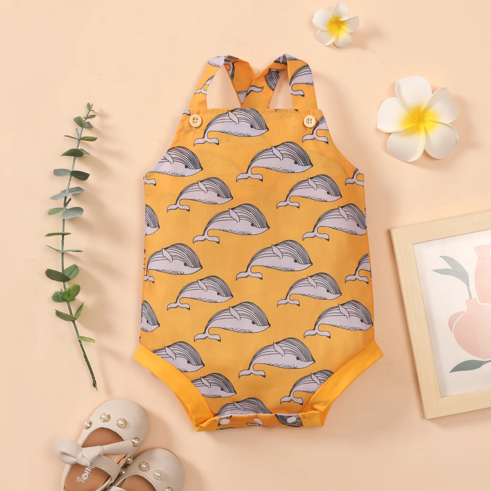 Комбинезон летний без рукавов для новорожденных комбинезон с принтом