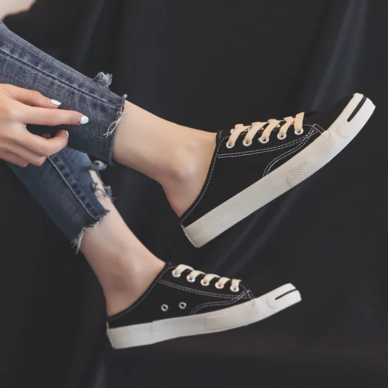 

Slip-on shoes half-drag canvas shoes student female white sneakers high-quality classic female canvas Zapatillas Mujer K18-18