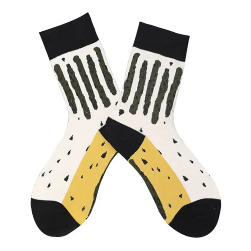 

Unisex Vintage Color Block Crew Socks Leoaprd Stripes Printed Harajuku Hosiery X5XD